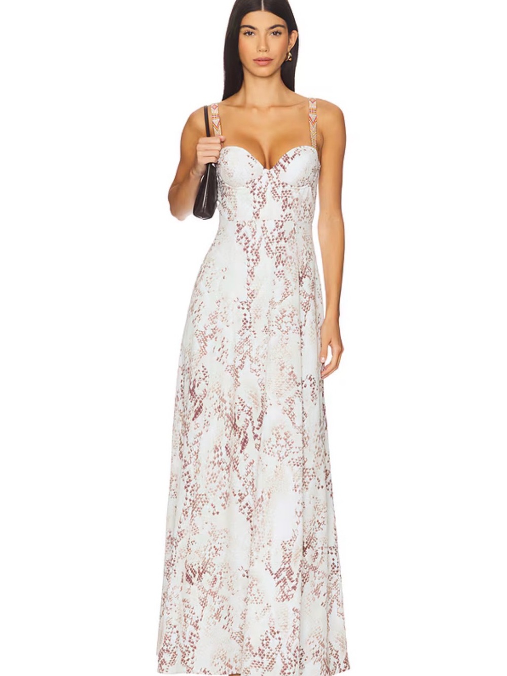 L'AGENCE White and Blush Snake-Print Bustier Maxi Dress